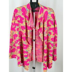 Crazy Train Pink Leopard Space Dye Open Front Waterfall Cardigan Sweater Medium